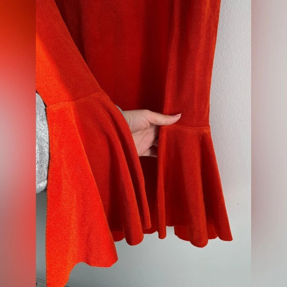 FREE People 70’s Orange Deep V Bell Sleeve Mini Dress Size S - Picture 4 of 12
